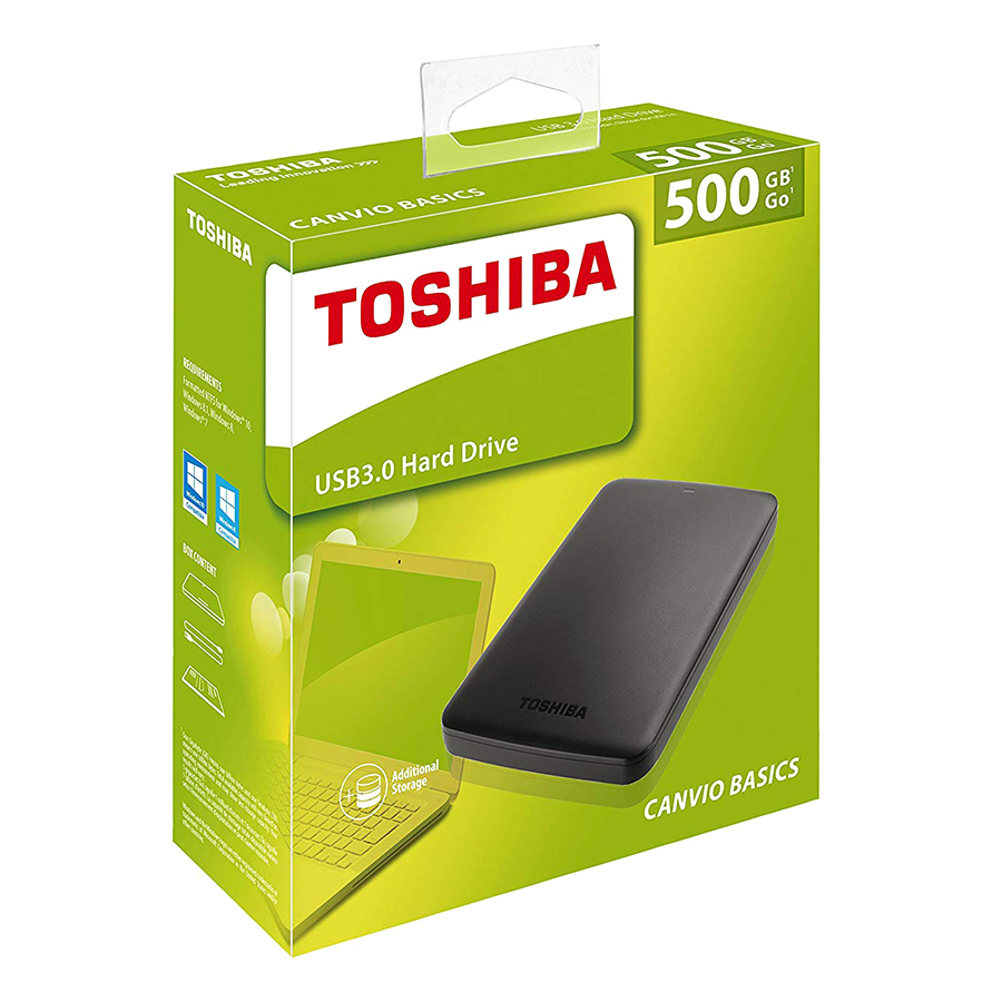 Ổ CỨNG DI ĐỘNG TOSHIBA CANVIO BASIC 500GB TỐC ĐỘ 3.0, NHỎ GỌN, ĐỘ BỀN CAO (BH 12 THÁNG)